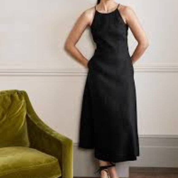 Boden Halterneck Linen Midi Dress, Black Size 14 - New, no tags - Picture 2 of 9